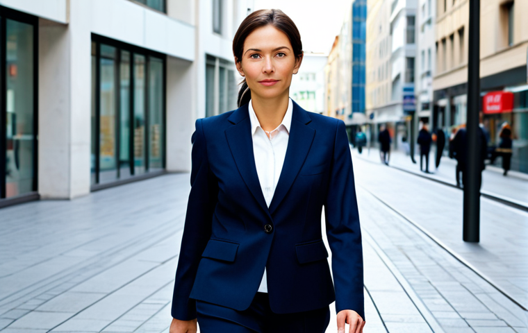 **

"A professional businesswoman in a modest business suit, walking confidently in a modern city center, fully clothed, appropriate attire, safe for work, perfect anatomy, natural proportions, daytime, bright lighting, professional photography, high quality, professional."

**