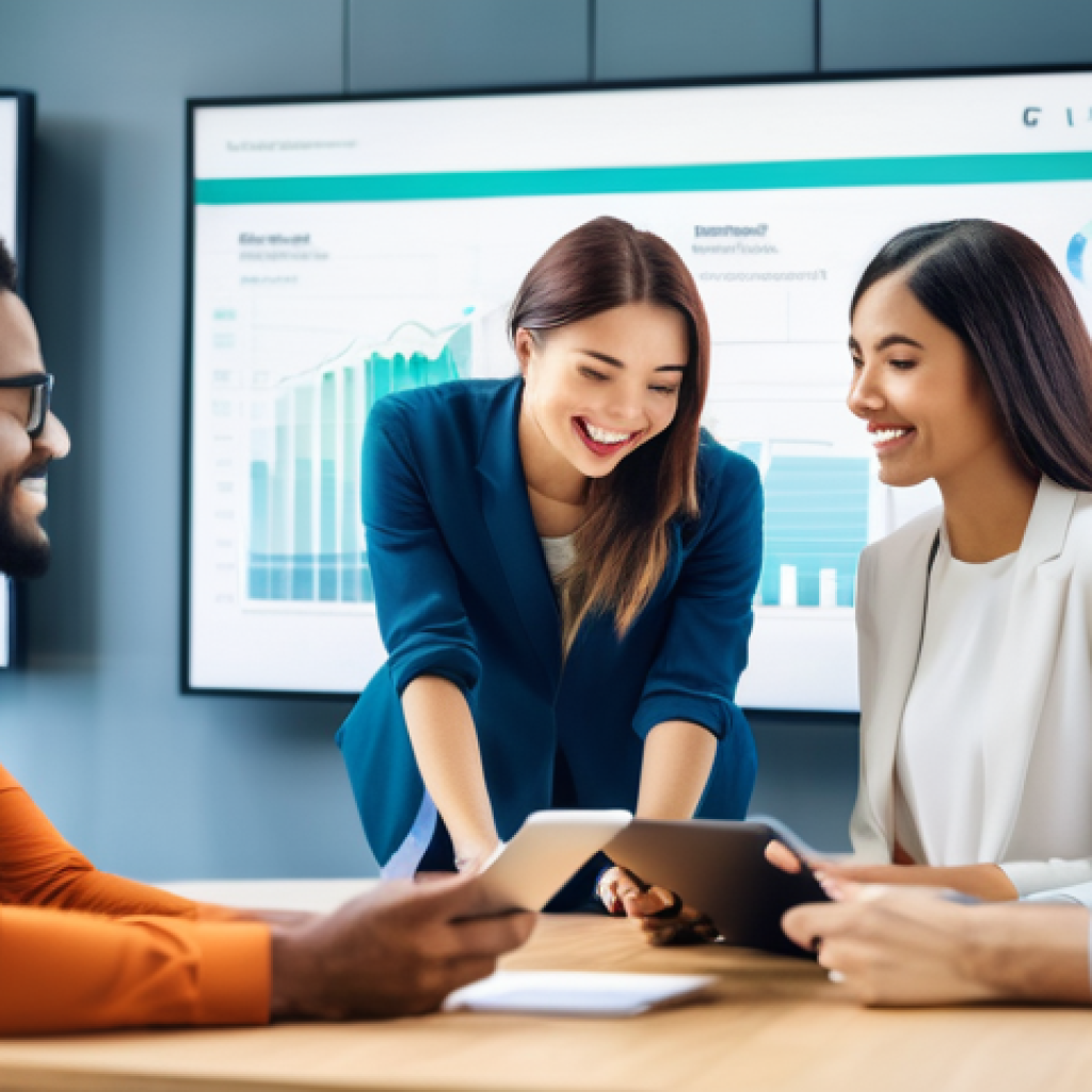 PR 캠페인 성과 분석 - **Prompt:** A diverse group of marketing professionals, fully clothed in smart business casual attir...