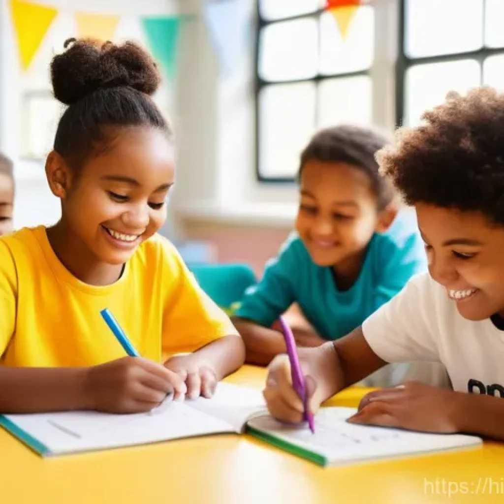 기업PR과 사회공헌 - **Prompt:** A vibrant and modern community center classroom where a diverse group of elementary scho...