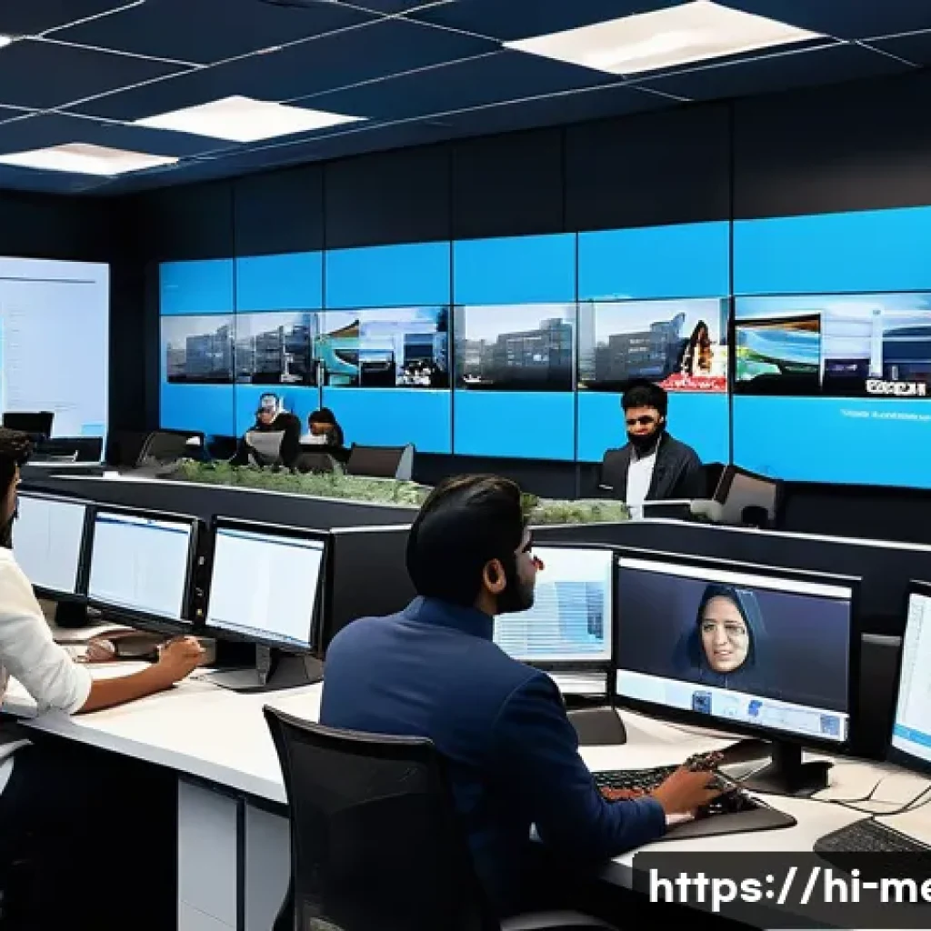 온라인 뉴스룸 운영 - A modern digital newsroom bustling with activity, featuring a diverse team of Indian journalists wea...