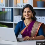 Home 21 미디어 인터뷰 기법 - A confident Indian professional woman in her 30s preparing for a media interview, sitting in a moder...